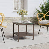 ZNTS Side Table Brown 45x45x45 cm Poly Rattan and Tempered Glass 319399