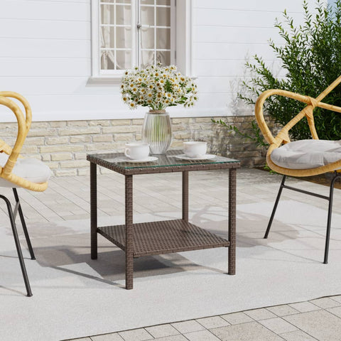 ZNTS Side Table Brown 45x45x45 cm Poly Rattan and Tempered Glass 319399