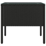 ZNTS Side Table Black 53x37x48 cm Poly Rattan and Tempered Glass 319400