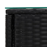 ZNTS Side Table Black 53x37x48 cm Poly Rattan and Tempered Glass 319400
