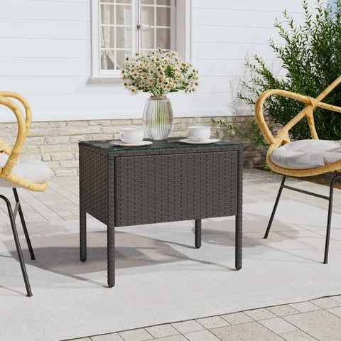 ZNTS Side Table Black 53x37x48 cm Poly Rattan and Tempered Glass 319400
