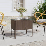 ZNTS Side Table Brown 53x37x48 cm Poly Rattan and Tempered Glass 319401