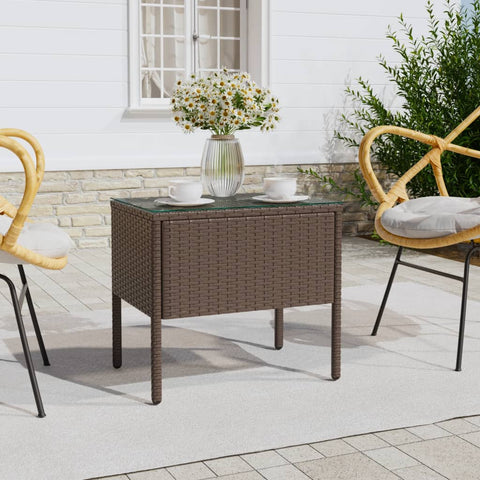 ZNTS Side Table Brown 53x37x48 cm Poly Rattan and Tempered Glass 319401