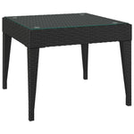 ZNTS Side Table Black 50x50x38 cm Poly Rattan and Tempered Glass 319402
