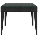 ZNTS Side Table Black 50x50x38 cm Poly Rattan and Tempered Glass 319402