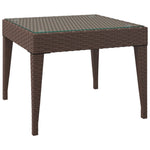ZNTS Side Table Brown 50x50x38 cm Poly Rattan and Tempered Glass 319403