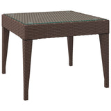 ZNTS Side Table Brown 50x50x38 cm Poly Rattan and Tempered Glass 319403