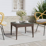 ZNTS Side Table Brown 50x50x38 cm Poly Rattan and Tempered Glass 319403