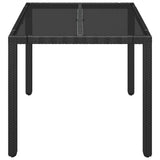 ZNTS Garden Table with Glass Top Black 90x90x75 cm Poly Rattan 319895