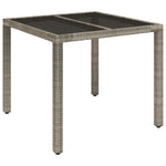 ZNTS Garden Table with Glass Top Grey 90x90x75 cm Poly Rattan 319896