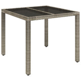 ZNTS Garden Table with Glass Top Grey 90x90x75 cm Poly Rattan 319896