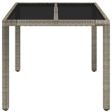 ZNTS Garden Table with Glass Top Grey 90x90x75 cm Poly Rattan 319896
