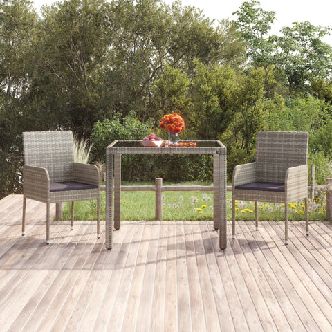 ZNTS Garden Table with Glass Top Grey 90x90x75 cm Poly Rattan 319896