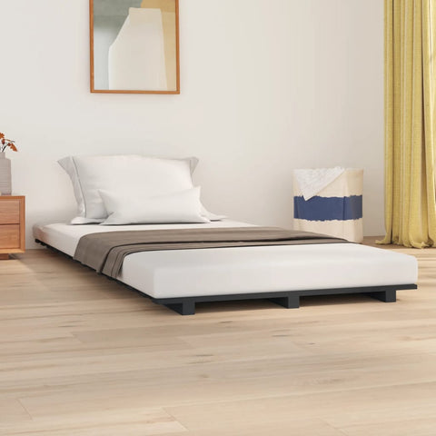 ZNTS Bed Frame without Mattress Grey 90x200 cm Solid Wood Pine 824550
