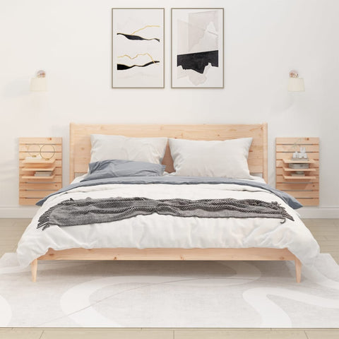 ZNTS Wall-mounted Bedside Shelves 2 pcs Solid Wood Pine 824763