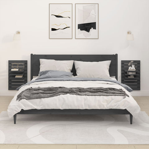 ZNTS Wall-mounted Bedside Shelves 2 pcs Grey Solid Wood Pine 824765