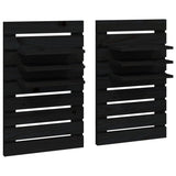 ZNTS Wall-mounted Bedside Shelves 2 pcs Black Solid Wood Pine 824767