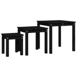 ZNTS Nesting Tables 3 pcs Black Solid Wood Pine 824977