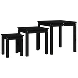 ZNTS Nesting Tables 3 pcs Black Solid Wood Pine 824977