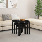 ZNTS Nesting Tables 3 pcs Black Solid Wood Pine 824977
