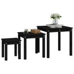 ZNTS Nesting Tables 3 pcs Black Solid Wood Pine 824977