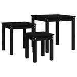 ZNTS Nesting Tables 3 pcs Black Solid Wood Pine 824977