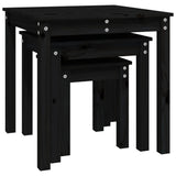 ZNTS Nesting Tables 3 pcs Black Solid Wood Pine 824977