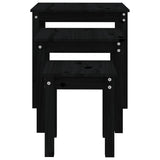 ZNTS Nesting Tables 3 pcs Black Solid Wood Pine 824977
