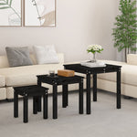 ZNTS Nesting Tables 3 pcs Black Solid Wood Pine 824977