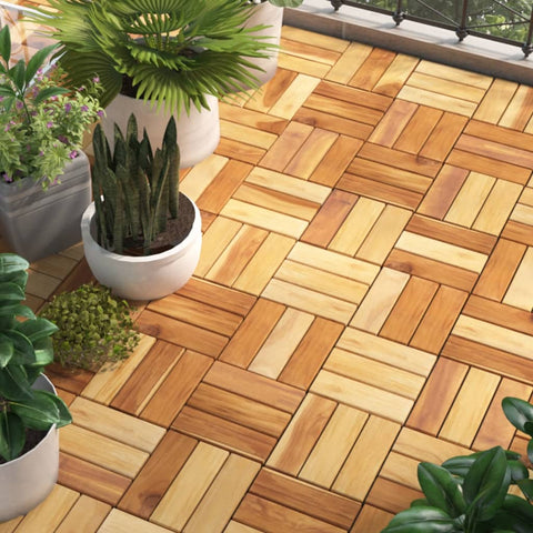 ZNTS Decking Tiles 10 pcs 30x30 cm Solid Wood Teak 319982