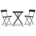 ZNTS 3 Piece Folding Bistro Set Black Poly Rattan 319989
