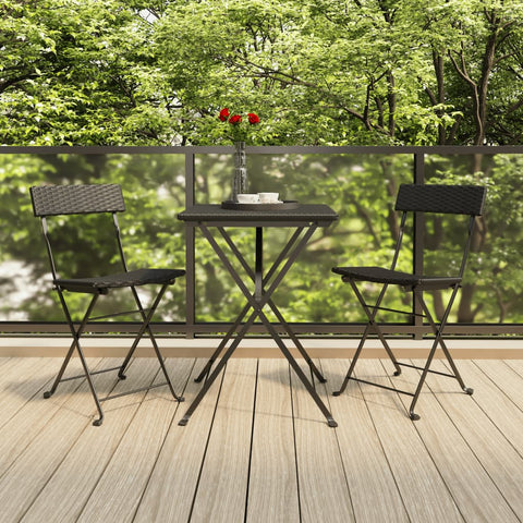 ZNTS 3 Piece Folding Bistro Set Black Poly Rattan 319989