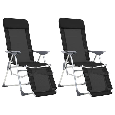 ZNTS Folding Camping Chairs with Footrests 2 pcs Black Textilene 360146