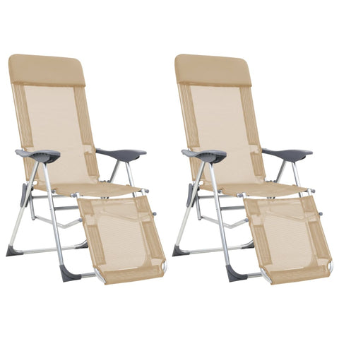 ZNTS Folding Camping Chairs with Footrests 2 pcs Cream Textilene 360147