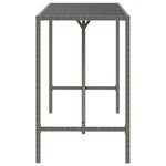 ZNTS Bar Table with Glass Top Grey 180x70x110 cm Poly Rattan 362592