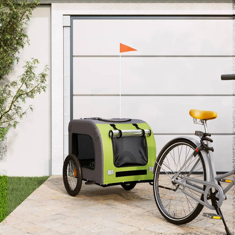 ZNTS Pet Bike Trailer Green and Grey Oxford Fabric&Iron 93843