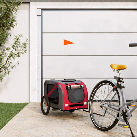 ZNTS Pet Bike Trailer Red and Grey Oxford Fabric and Iron 93880