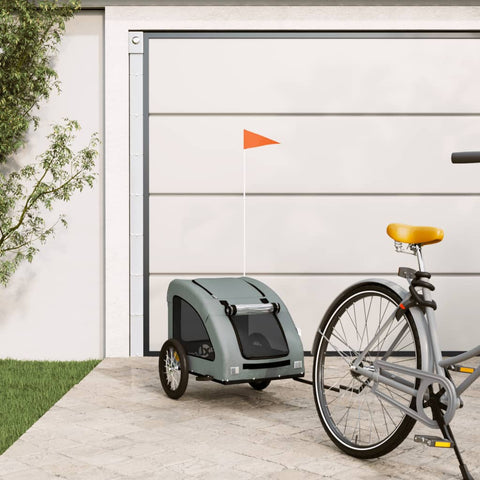 ZNTS Pet Bike Trailer Grey Oxford Fabric and Iron 93958