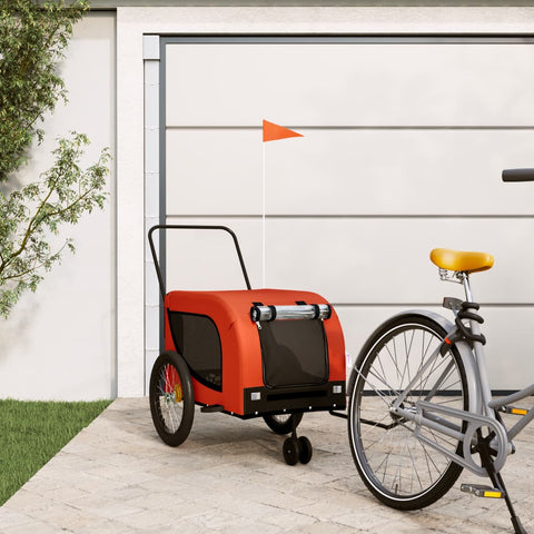 ZNTS Pet Bike Trailer Orange and Black Oxford Fabric and Iron 94026