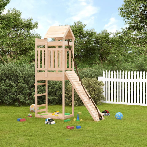 ZNTS Playhouse with Climbing Wall Solid Wood Pine 3156940