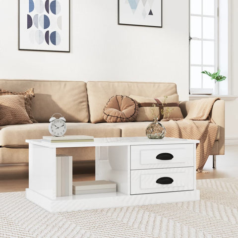 ZNTS Coffee Table High Gloss White 90x50x35 cm Engineered Wood 816242