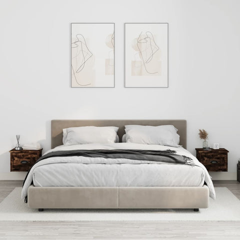 ZNTS Wall-mounted Bedside Cabinets 2 pcs Smoked Oak 41.5x36x28cm 816387