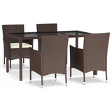 ZNTS 5 Piece Garden Dining Set with Cushions Brown Poly Rattan 3187444