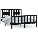 ZNTS Bed Frame with Headboard Black Solid Wood Pine 140x200 cm 3188170