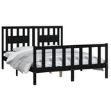 ZNTS Bed Frame with Headboard Black Solid Wood Pine 140x200 cm 3188170