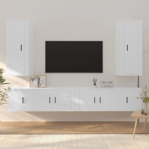 ZNTS 6 Piece TV Cabinet Set White Engineered Wood 3188838