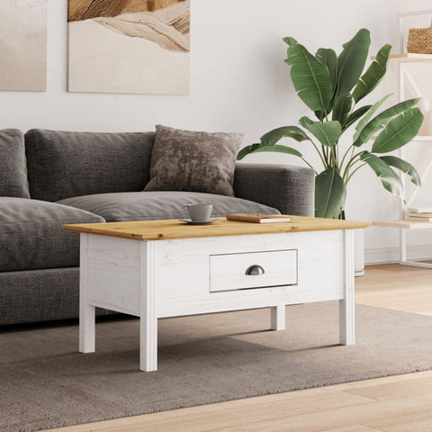 ZNTS Coffee Table BODO White and Brown 100x55x45 cm Solid Wood Pine 355069
