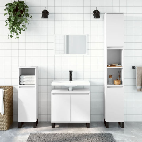 ZNTS 3 Piece Bathroom Furniture Set White Engineered Wood 3190283