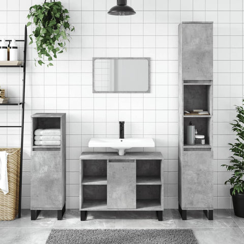 ZNTS 3 Piece Bathroom Furniture Set Concrete Grey Engineered Wood 3190311