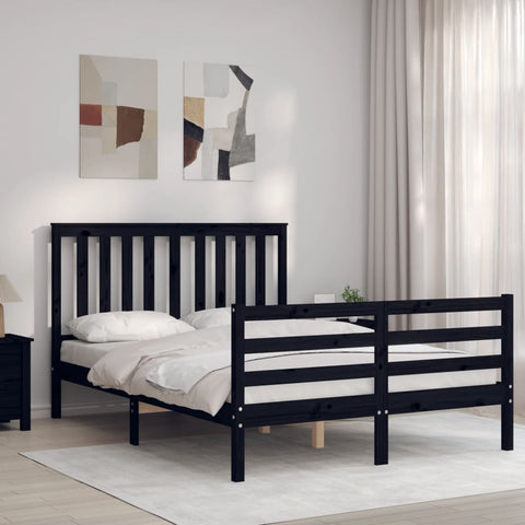 ZNTS Bed Frame with Headboard Black 140x200 cm Solid Wood 3194250